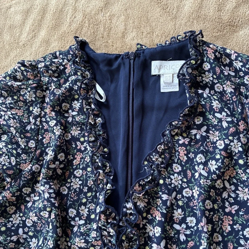 Women's Dress Size 8 Navy Floral Print Tiered Ruffles Cottagecore Romantic‎ Boho